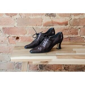 90s vtg Margaret Jerrold brown bronze metallic antique style spool heels size‎ 7